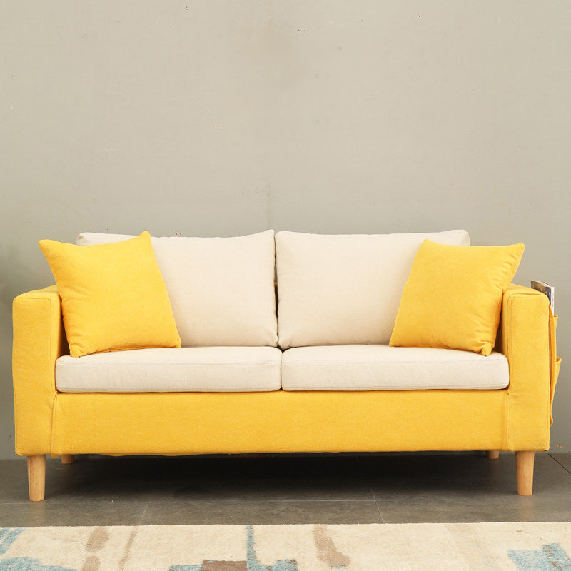 Scandinavian Tuxedo Arm Sofa Slipcovered Loveseat with Storage and Pillow Back