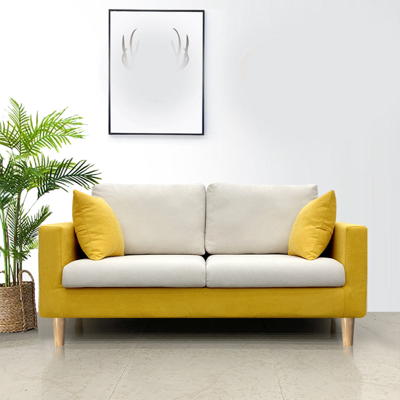 Contemporary Fabric Stationary Square Arm Loveseat with Loose Back