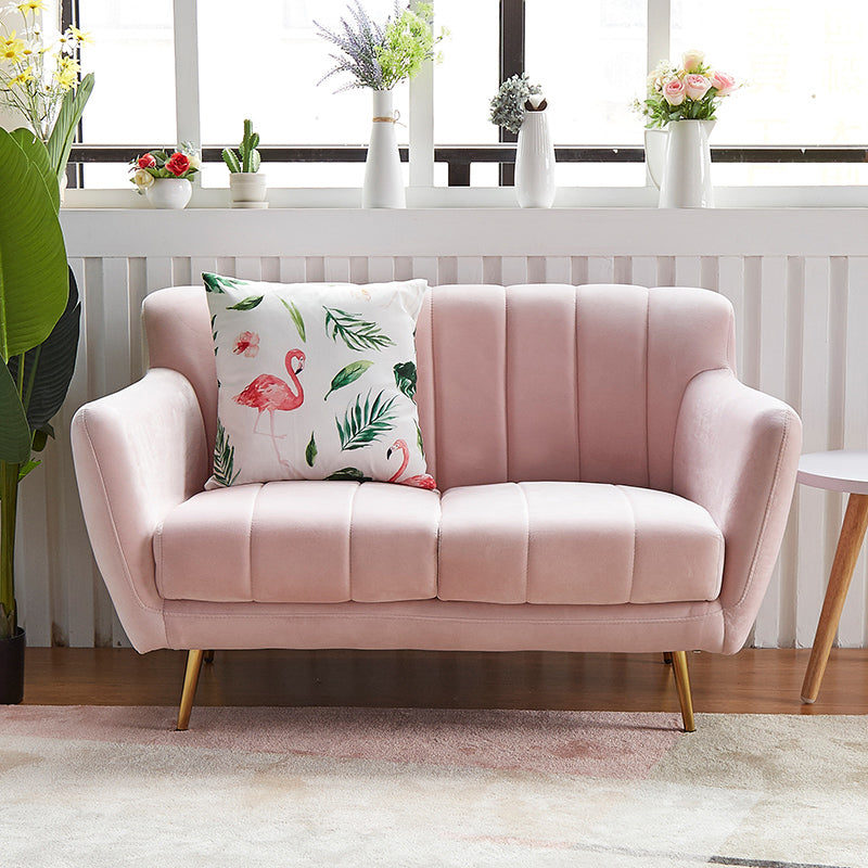 Contemporary Velvet Square Arm Sofa Green/Blue/Pink Settee with Tight Back