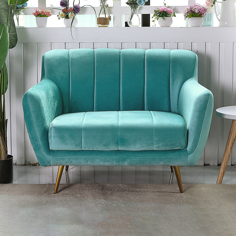 Contemporary Velvet Square Arm Sofa Green/Blue/Pink Settee with Tight Back