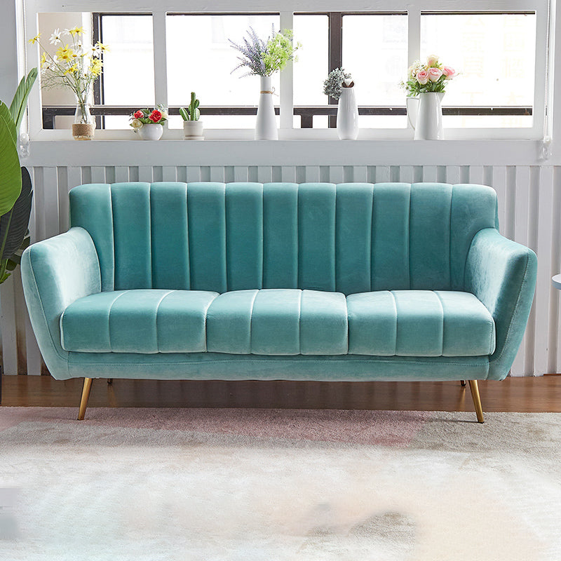 Contemporary Velvet Square Arm Sofa Green/Blue/Pink Settee with Tight Back