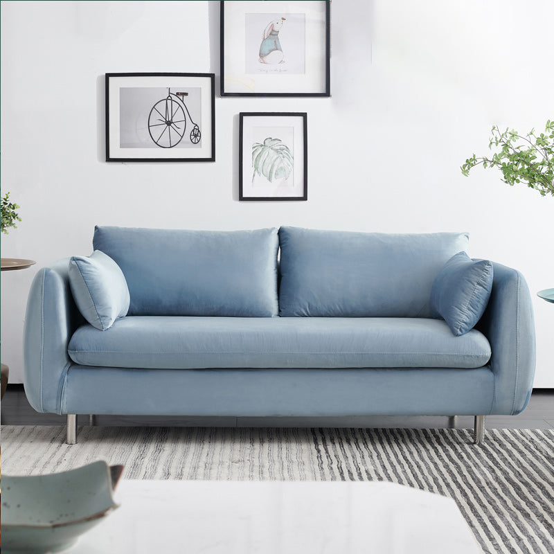 Contemporary Standard Sofa Square Arm Settee Couch with 2 Pillows