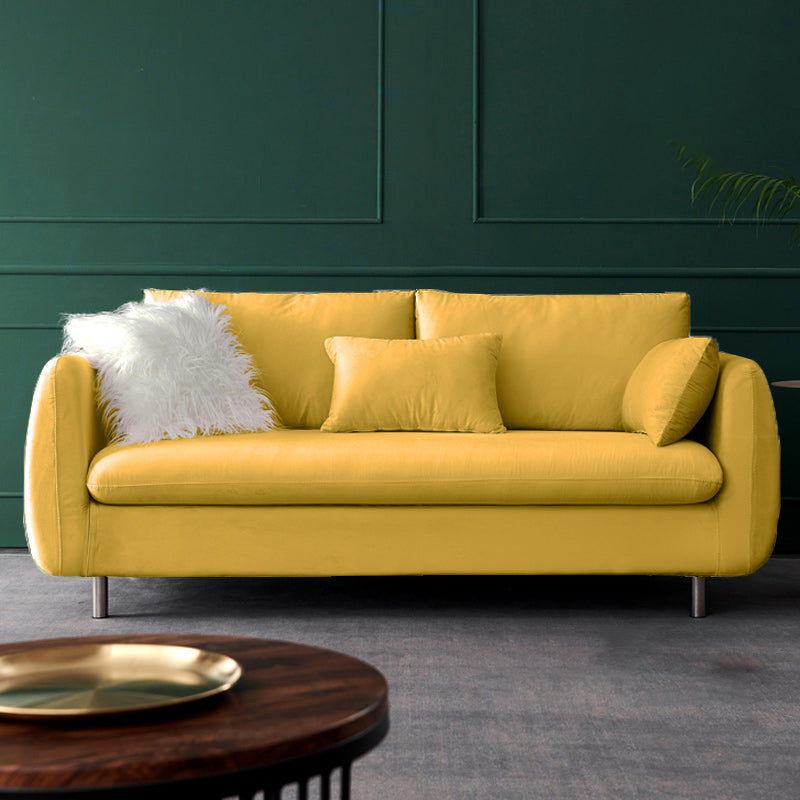 Contemporary Standard Sofa Square Arm Settee Couch with 2 Pillows