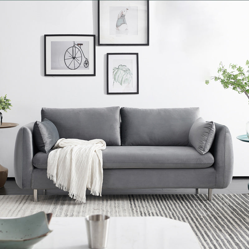 Contemporary Standard Sofa Square Arm Settee Couch with 2 Pillows