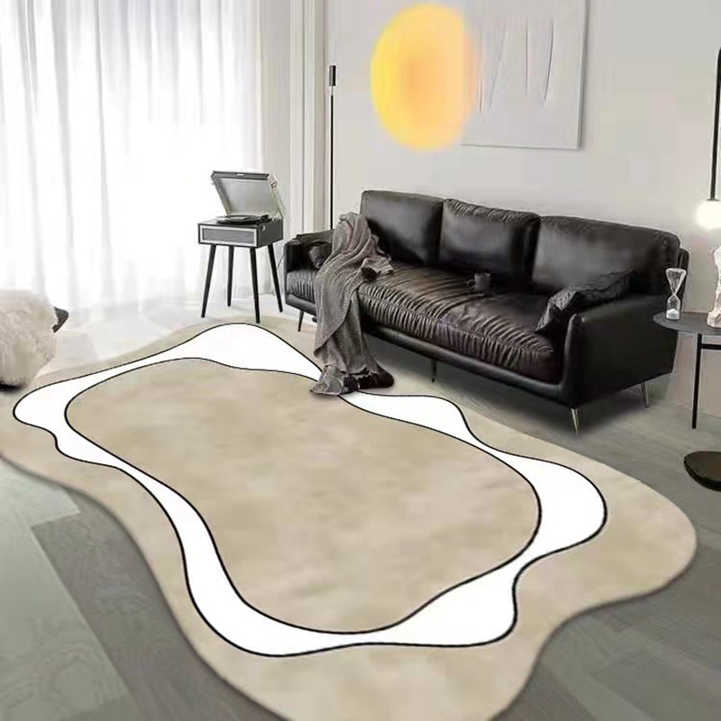 White Line Rug Polyester Casual Rug Stain Resistant Rug for Drawing Room