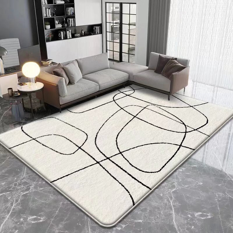 Gray Irregular Striped Rug Polyester Modern Rug Washable Rug for Living Room