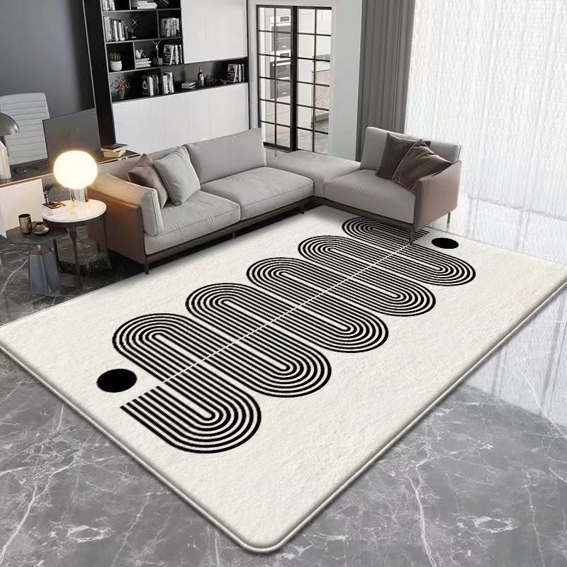 Gray Irregular Striped Rug Polyester Modern Rug Washable Rug for Living Room