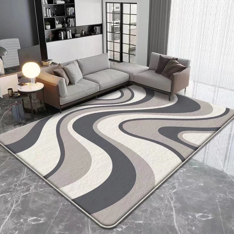 Gray Irregular Striped Rug Polyester Modern Rug Washable Rug for Living Room