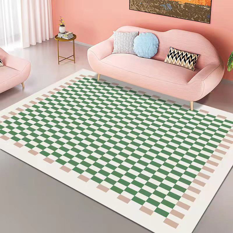 Yellow Grid Pattern Rug Polyester Modern Rug Washable Rug for Living Room