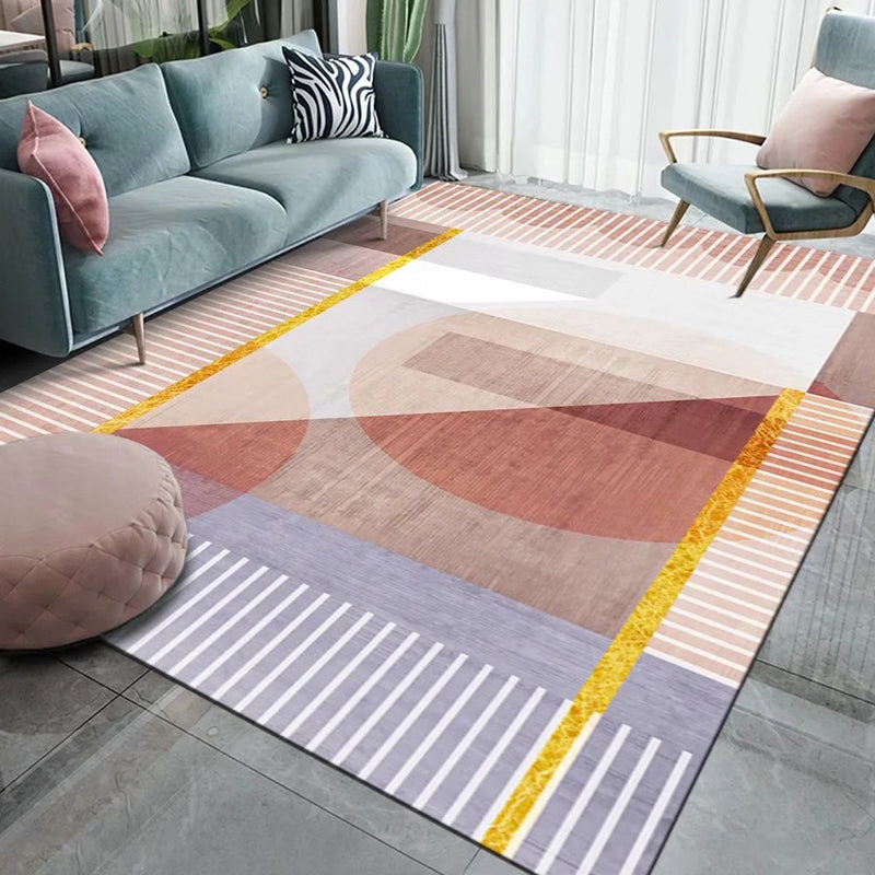 Light Gray Modern Rug Polyester Abstract Print Rug Non-Slip Backing Rug for Home Decor