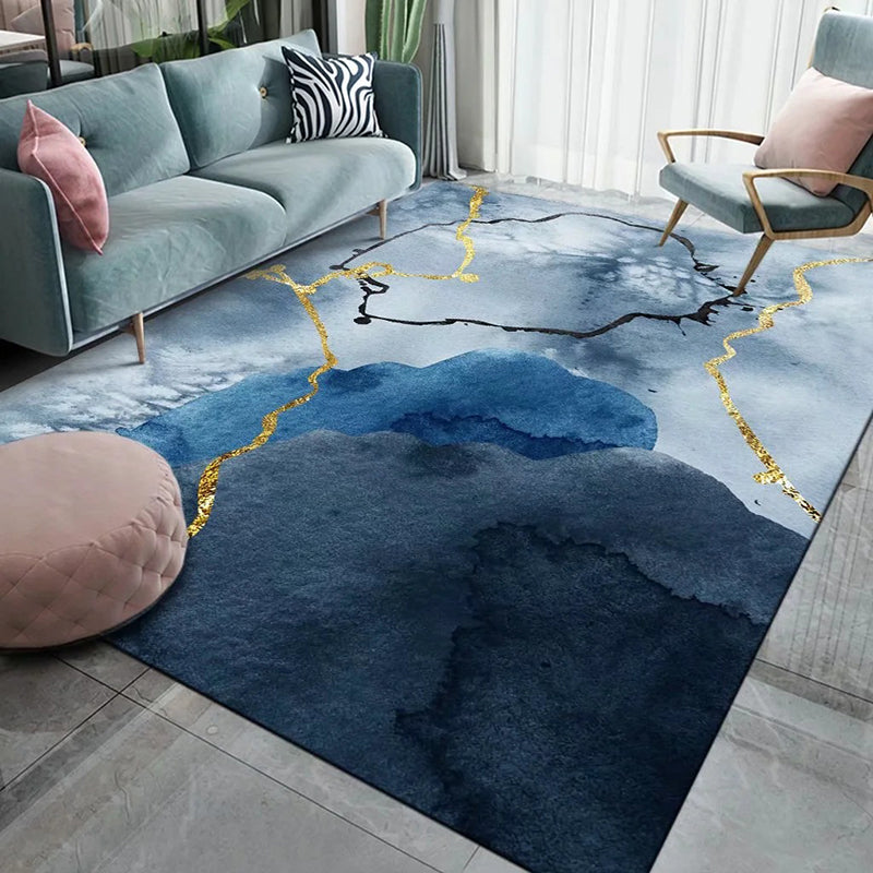 Light Gray Modern Rug Polyester Abstract Print Rug Non-Slip Backing Rug for Home Decor