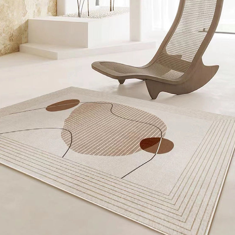 Beige Modern Rug Polyester Striped Rug Non-Slip Backing Rug for Drawing Room