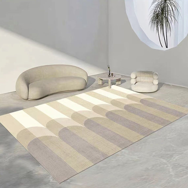 Beige Modern Rug Polyester Striped Rug Non-Slip Backing Rug for Drawing Room