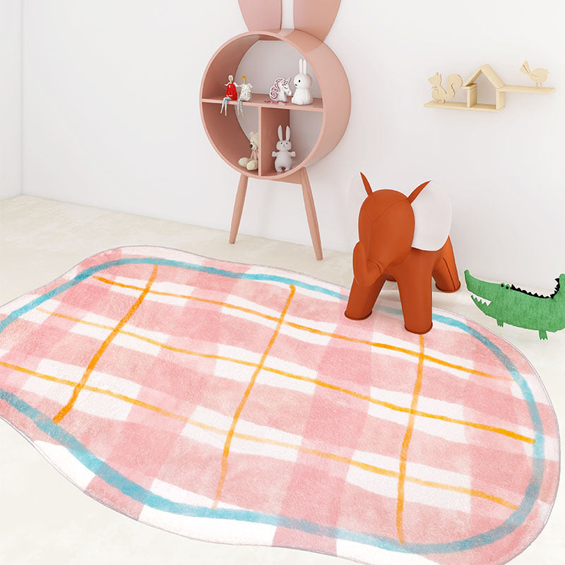 Yellow Modern Rug Polyester Checked Pattern Rug Washable Rug for Living Room