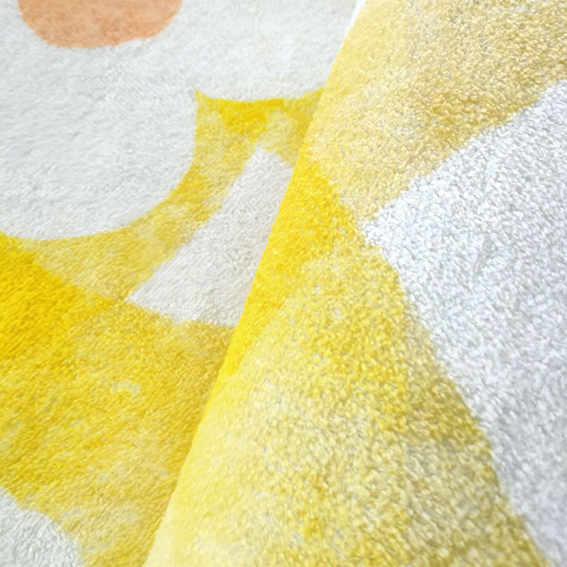 Yellow Modern Rug Polyester Checked Pattern Rug Washable Rug for Living Room