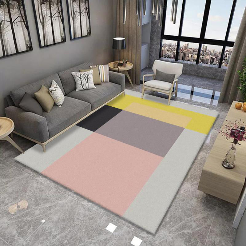 Dark Blue Geometric Rug Polyester Modern Rug Washable Rug for Drawing Room