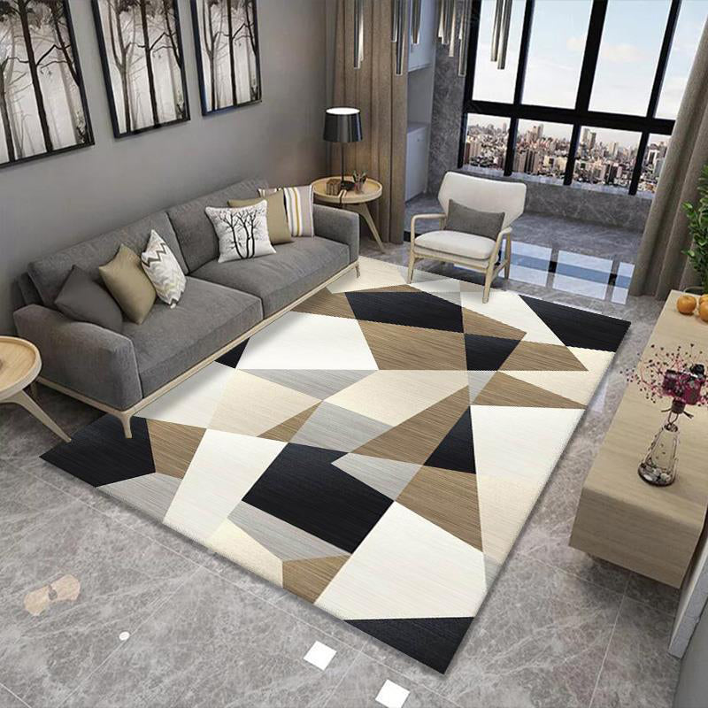 Dark Blue Geometric Rug Polyester Modern Rug Washable Rug for Drawing Room
