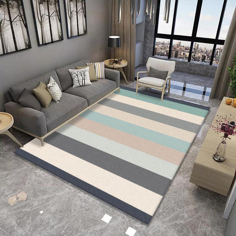 Dark Blue Geometric Rug Polyester Modern Rug Washable Rug for Drawing Room