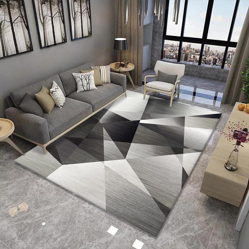 Dark Blue Geometric Rug Polyester Modern Rug Washable Rug for Drawing Room