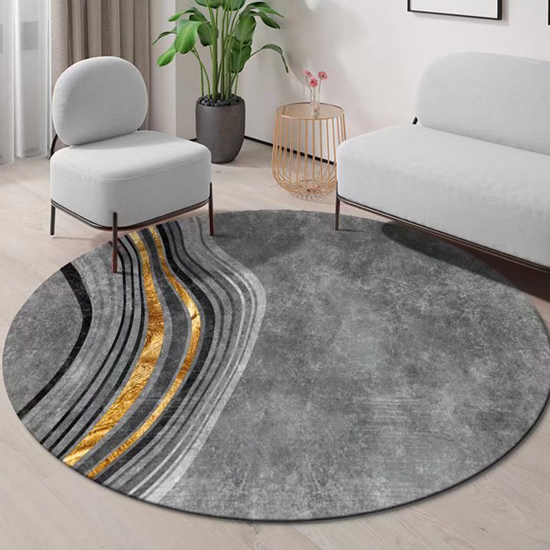 Gray Modern Rug Polyester Striped Rug Stain Resistant Rug for Living Room