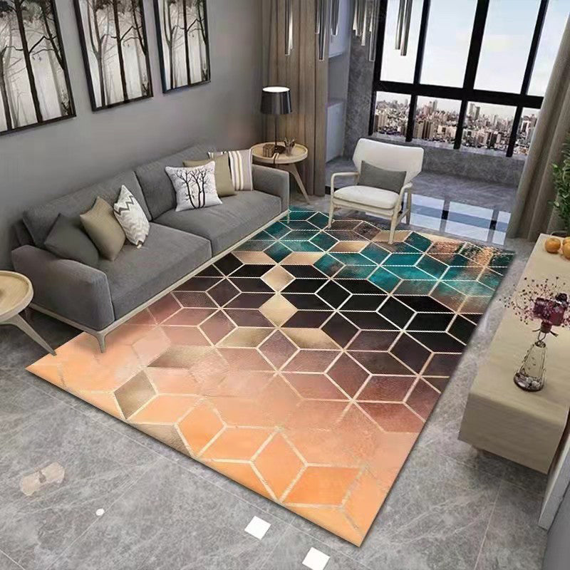 Green Cube Pattern Rug Polyester Modern Rug Washable Rug for Living Room