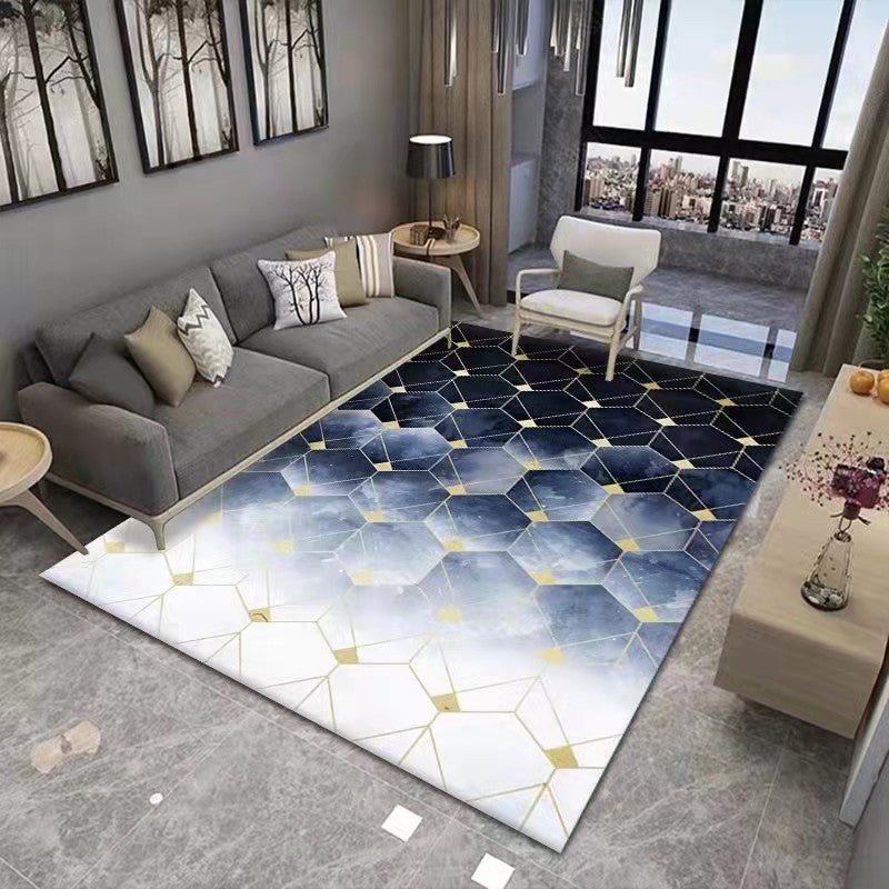 Green Cube Pattern Rug Polyester Modern Rug Washable Rug for Living Room