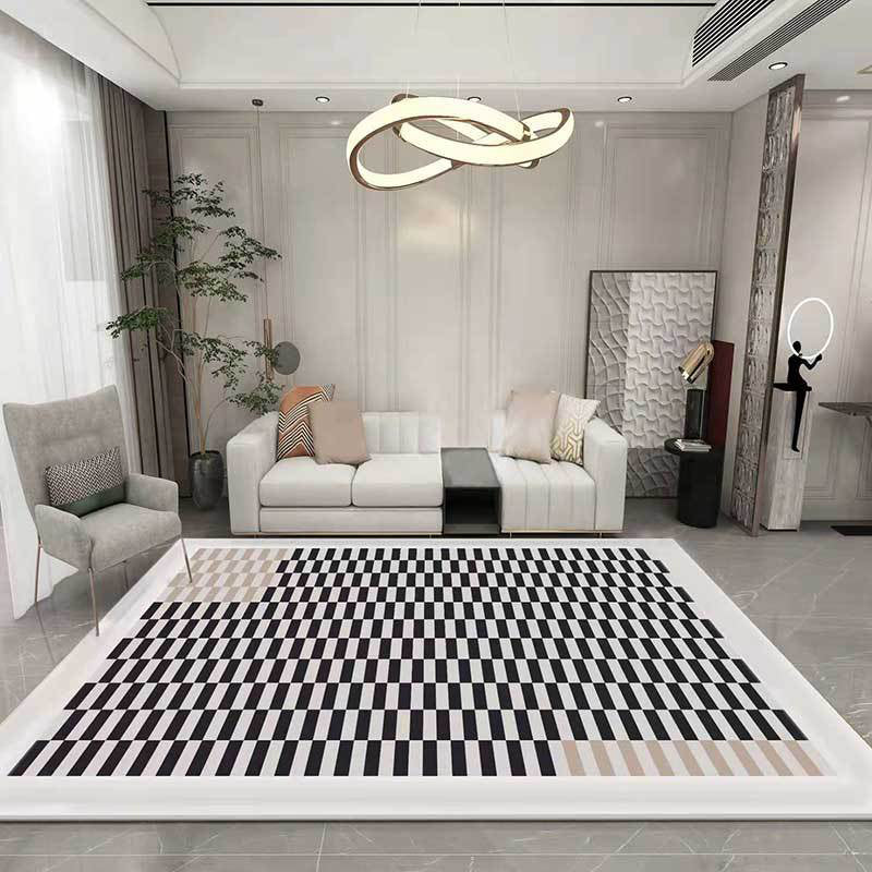 Black Stripe Rug Polyester Vintage Rug Washable Rug for Home Decoration