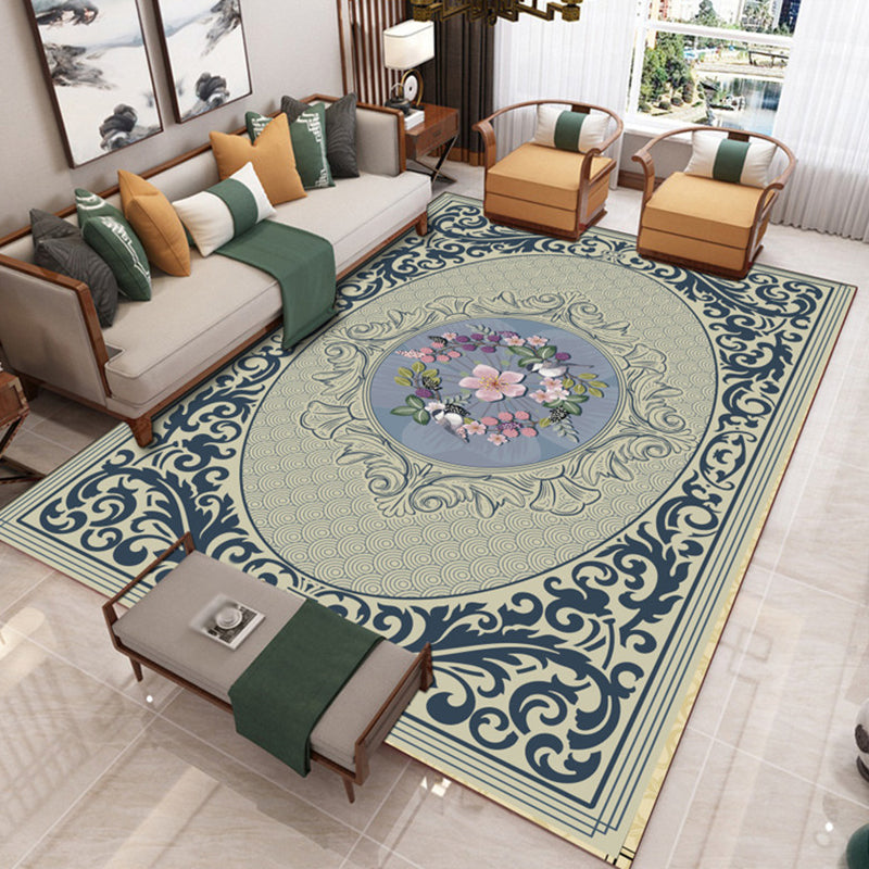 Light Brown Flower Rug Polyester Retro Rug Washable Rug for Drawing Room