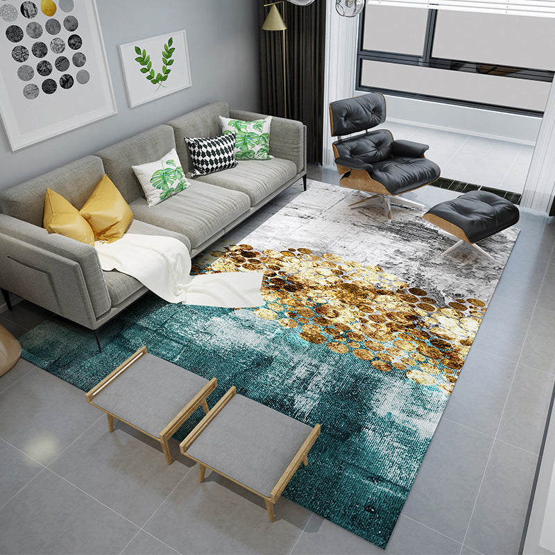 Gold Modern Rug Polyester Graphic Indoor Rug Washable Rug for Drawing Room
