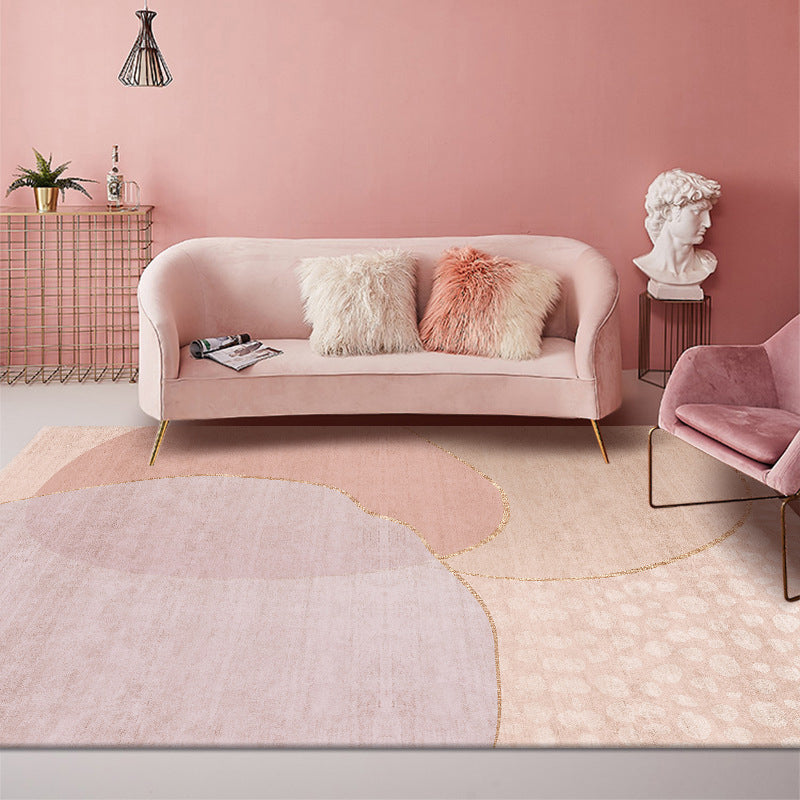Pink Nordic Rug Polyester Color Piece Rug Washable Rug for Living Room