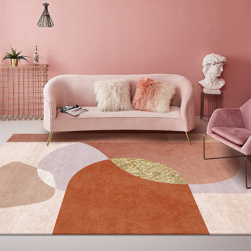 Pink Nordic Rug Polyester Color Piece Rug Washable Rug for Living Room