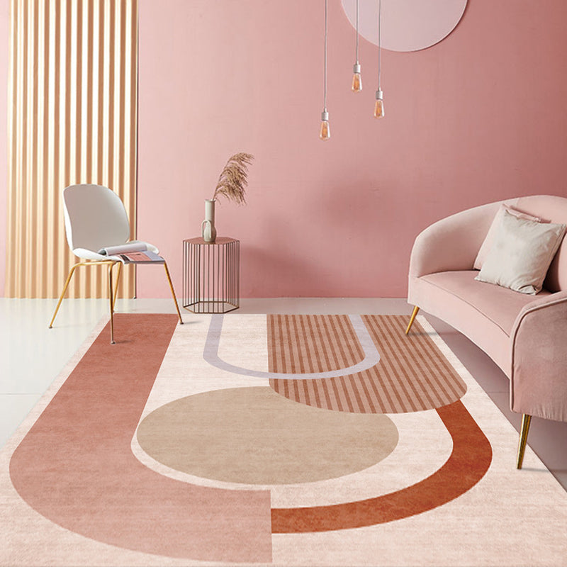 Pink Nordic Rug Polyester Color Piece Rug Washable Rug for Living Room