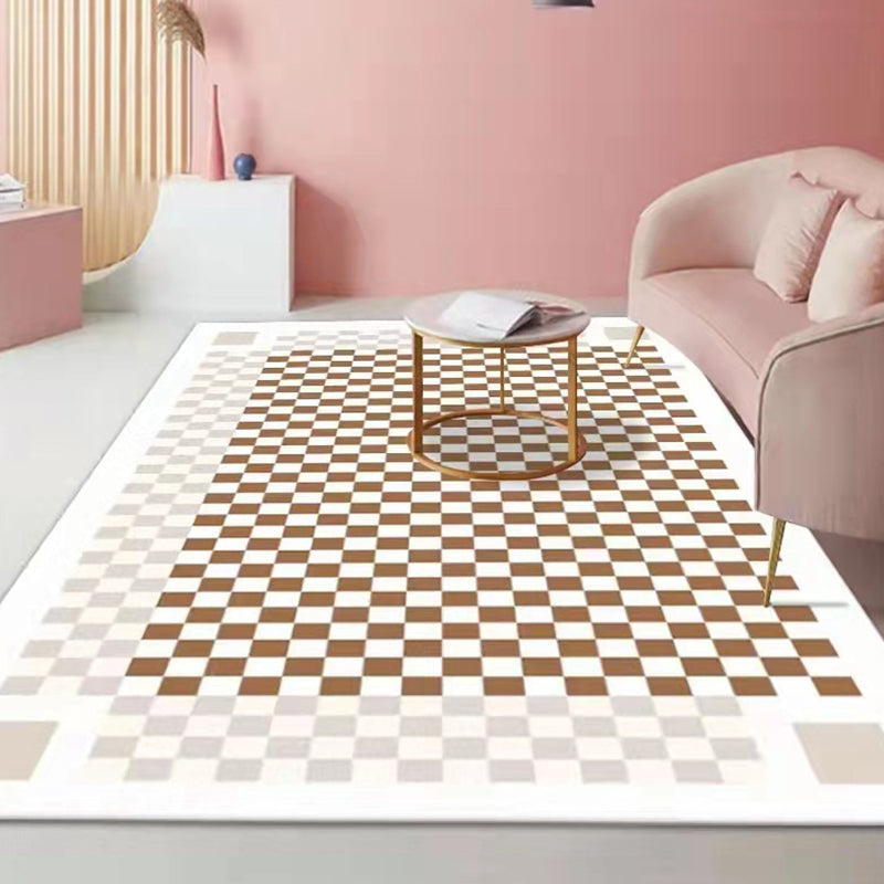 Yellow Modern Carpet Polyester Checked Pattern Carpet Washable Carpet for Drawing Room
