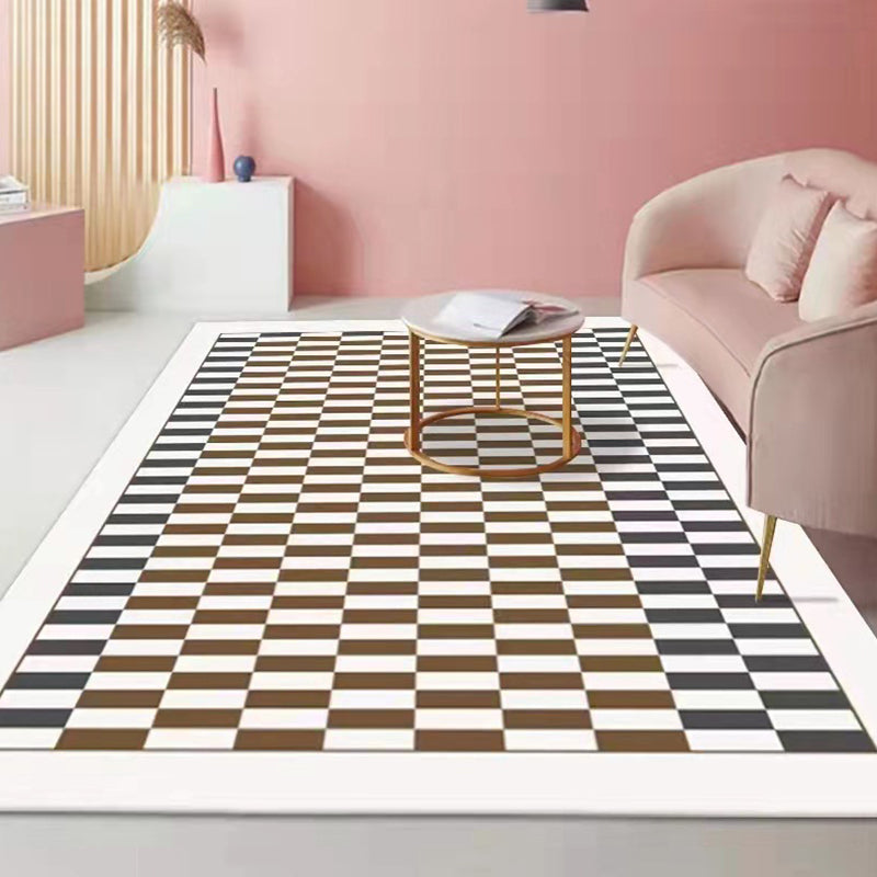 Yellow Modern Carpet Polyester Checked Pattern Carpet Washable Carpet for Drawing Room