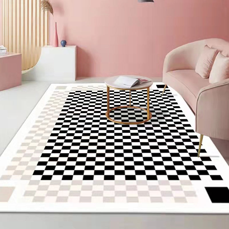 Yellow Modern Carpet Polyester Checked Pattern Carpet Washable Carpet for Drawing Room