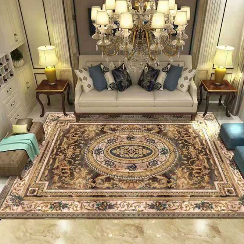 Apricot Graphic Area Rug Polyester Luxury Rug Non-Slip Backing Rug for Living Room