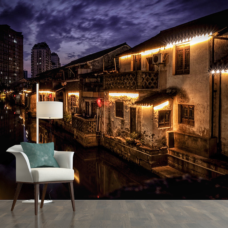 Town Scenery Resistant Mural Wallpaper Environment Friendly Sleeping Room Wall Mural