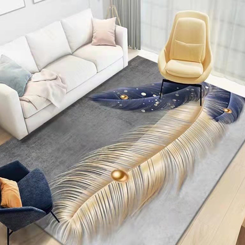 Gray Feather Carpet Polyester Modern Carpet Non-Slip Backing Carpet for Home Decor