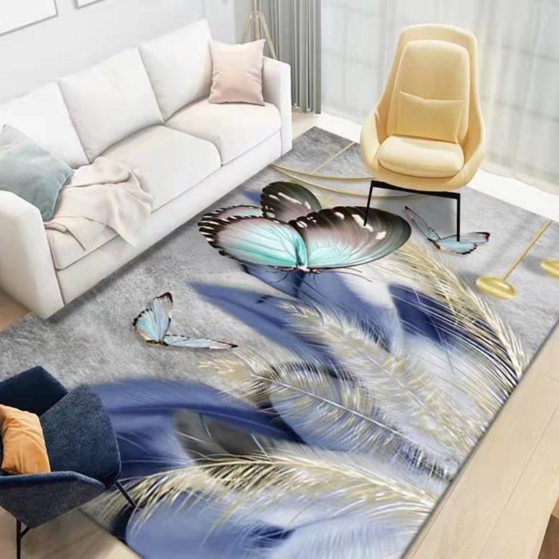 Gray Feather Carpet Polyester Modern Carpet Non-Slip Backing Carpet for Home Decor
