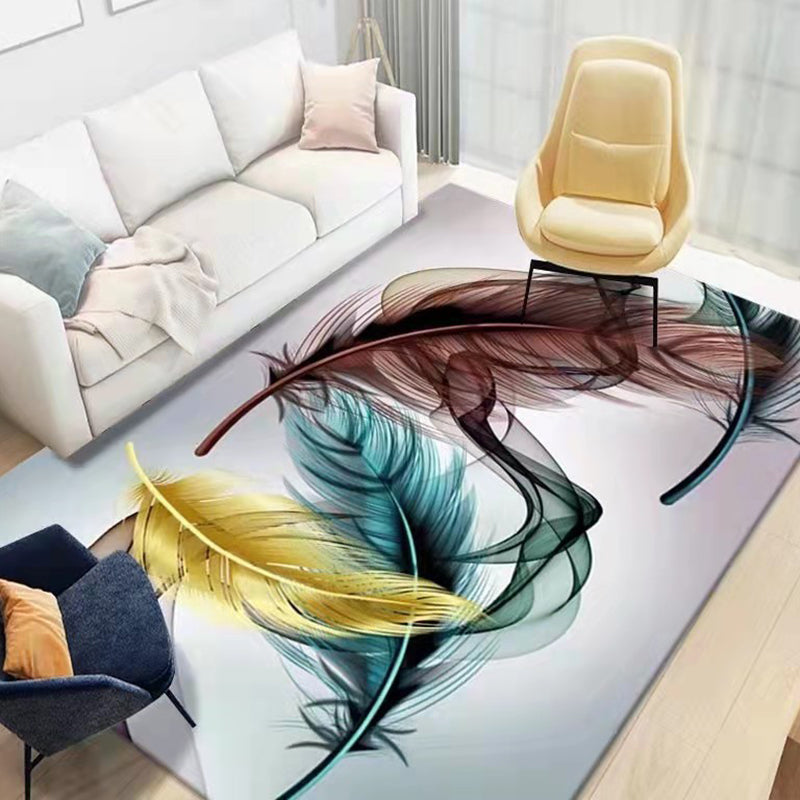 Gray Feather Carpet Polyester Modern Carpet Non-Slip Backing Carpet for Home Decor
