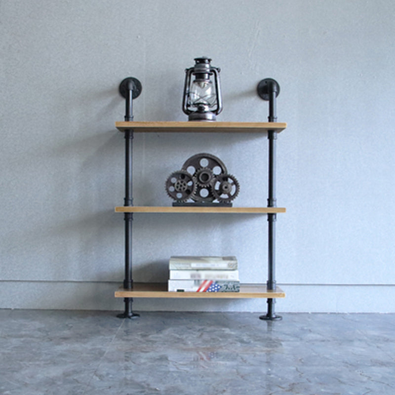 Wandeinheit und Etagere Bücherregal Industrial Black Eisenrahmen und Kiefernholzregal