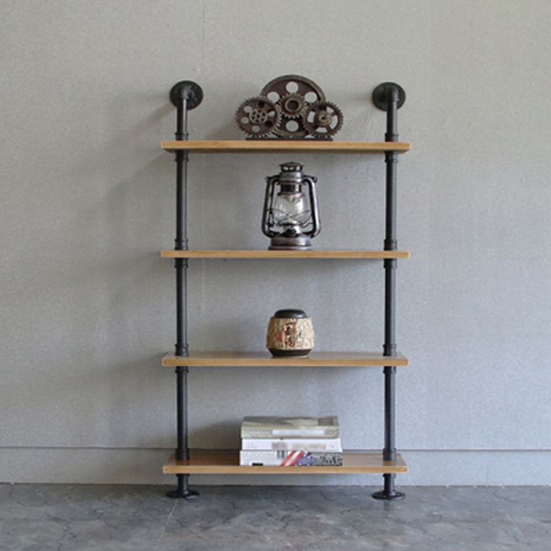 Wandeinheit und Etagere Bücherregal Industrial Black Eisenrahmen und Kiefernholzregal