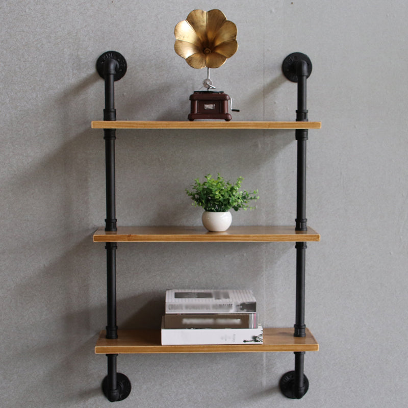 Wandeinheit und Etagere Bücherregal Industrial Black Eisenrahmen und Kiefernholzregal