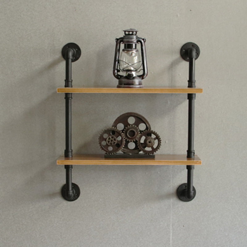 Wandeinheit und Etagere Bücherregal Industrial Black Eisenrahmen und Kiefernholzregal