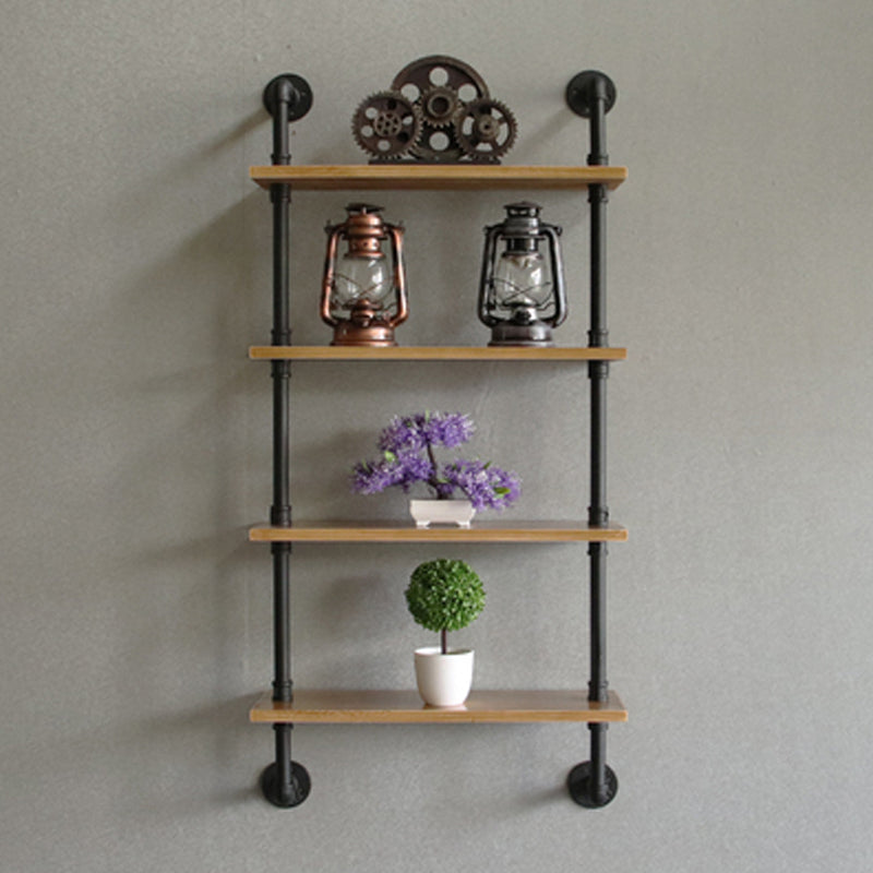 Wandeinheit und Etagere Bücherregal Industrial Black Eisenrahmen und Kiefernholzregal