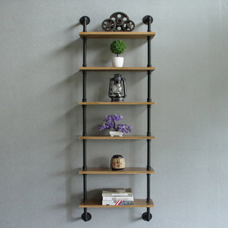 Wandeinheit und Etagere Bücherregal Industrial Black Eisenrahmen und Kiefernholzregal