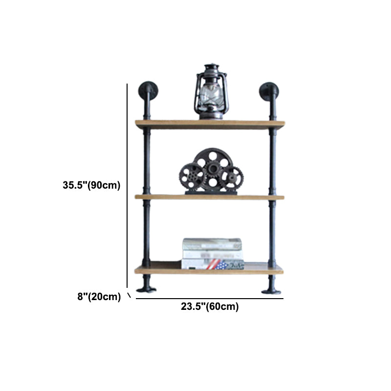 Wandeinheit und Etagere Bücherregal Industrial Black Eisenrahmen und Kiefernholzregal