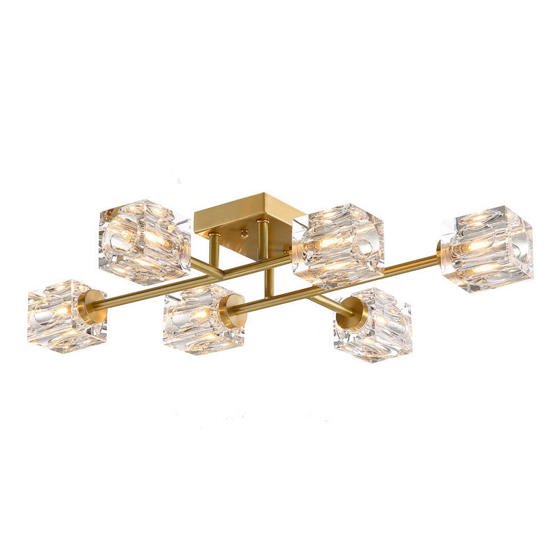 Zeitgenössischer Würfel Flush Light Crystal Flush Mount Deckenbestand in Gold