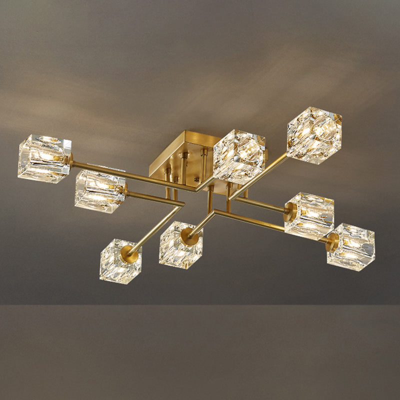 Zeitgenössischer Würfel Flush Light Crystal Flush Mount Deckenbestand in Gold