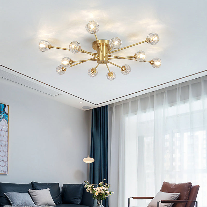 Zeitgenössischer Globe Flush Light Crystal Flush Mount Deckenleuchte in Gold